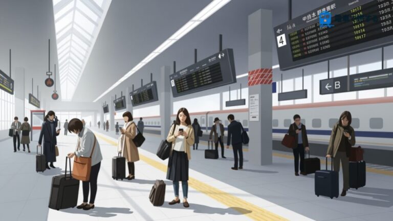JR東日本「新幹線ポイント35％オフキャンペーン」東京〜仙台6000Ptの様子を表現した日本の駅のシーン。